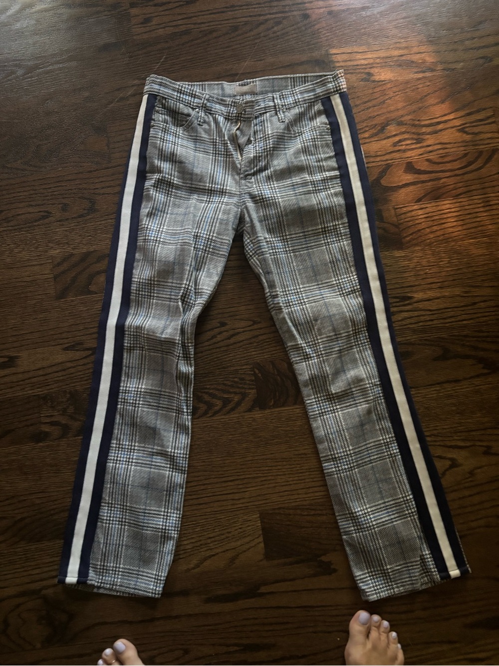 MOTHER Glen Plaid Trousers with Blue Accents